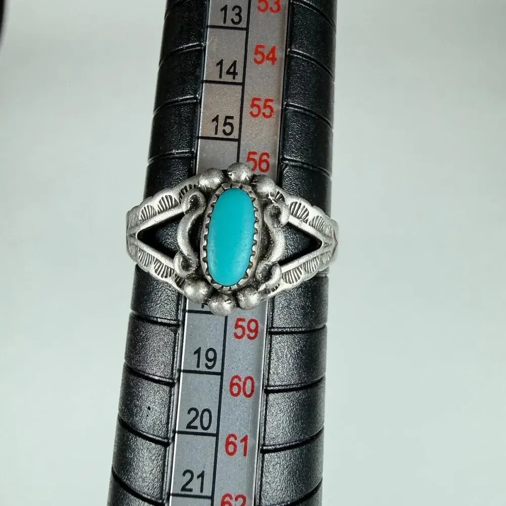 Vintage Sterling Silver Native American Turquoise Ring 8us Size 2.71g